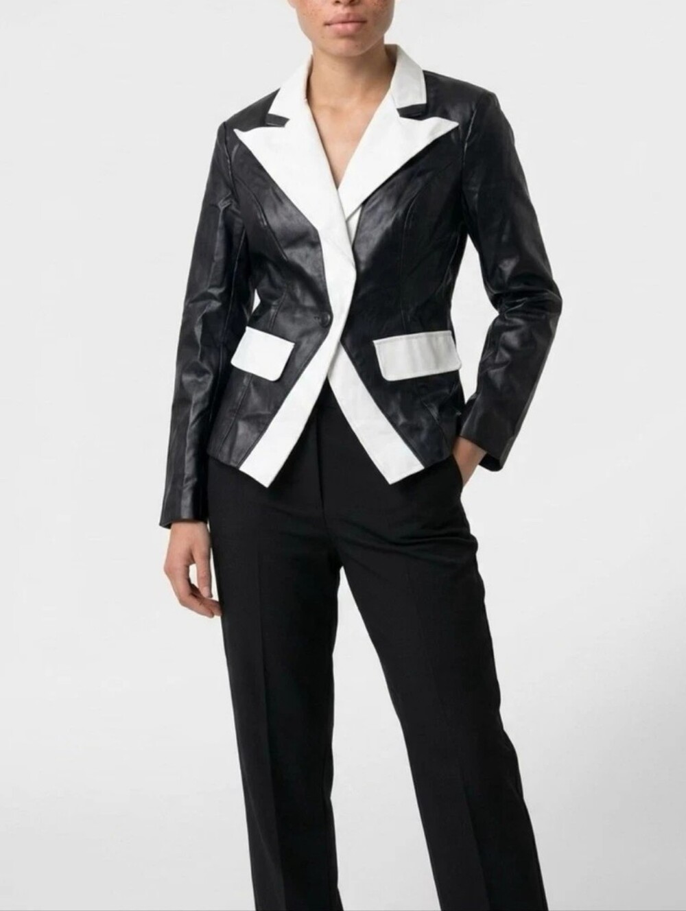 Ursime Contrast Trim Faux Leather Blazer